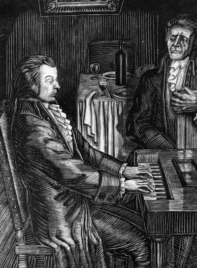 Kis tragédiák, Alekszandr Puskin, „Mozart és Salieri” Illusztráció: V, Favorszkij, fametszet. alkotó: Unbekannt