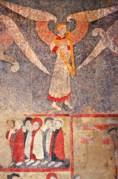 Loire Atlantique N* 080 - St-Sulpice des Landes - Eglise dit du "old bourg" - 15. századi falfestmények - Boltozat angyala, aki a "rebec"-et játszik (viola) alkotó: Unbekannt