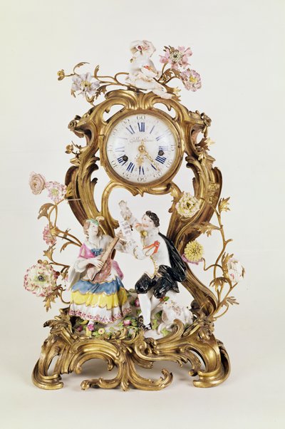 XV. Lajos ormolu és porcelán óra, Meissen figurákkal alkotó: Unbekannt