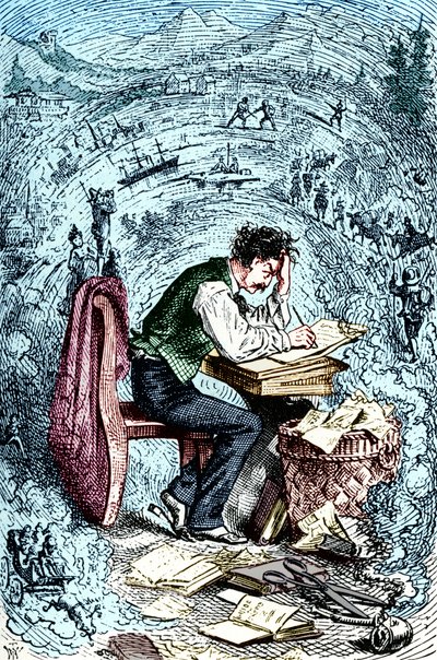 Mark Twain a „The Innocents Abroad” című könyvét írja, először 1869-ben jelent meg. Amerikai szerző: 1835. november 30., 1910. április 21. alkotó: Unbekannt