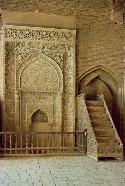 Mihrab (ima fülke) és minbar (szószék) az Uljaitu szultán szobájában, valószínűleg 13/14. század (fotó) alkotó: Unbekannt