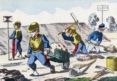 Kiskorúak. Metszet „Gyermek katonai ábécéjébe”. Pont-a-Mousson képei, 1890 körül. 20 oldal. Nap: 28,5x21 cm alkotó: Unbekannt