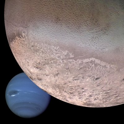 A Neptunusz és a Triton hold montázsa (digitális kép) alkotó: Unbekannt