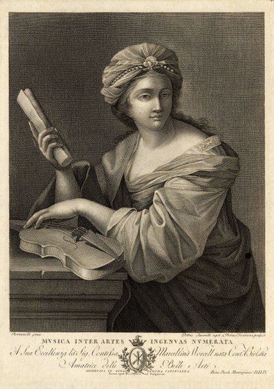 Musica inter artes ingenua numerata, Pietro Savorelli metszete Giovanni Francesco Romanelli, 18. századi barokk festő festménye után. alkotó: Unbekannter Künstler