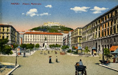 Nápoly Piazza Municipio, 20. század eleje (képeslap) alkotó: Unbekannter Künstler