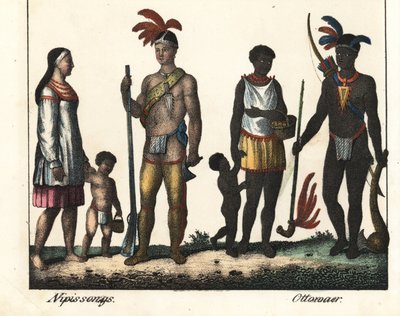 Kanadában őshonos: egy indiáncsalád a Nipissing-tóról és egy indiáncsalád Ottawa környékéről. A könyv litográfiája: "Galerie complete en tableaux fideles des peuples d