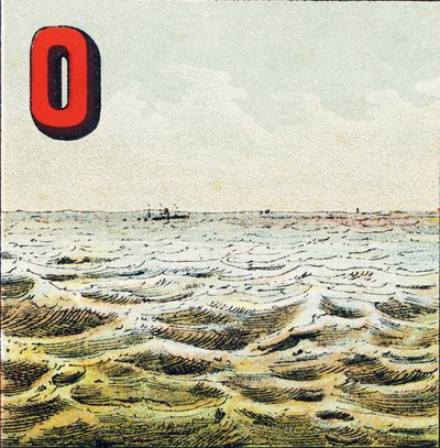 O: Óceán. Mérhetetlen vízfelület, amely körülveszi a Földet. Az óceán vize sós; a férfi nem ihatja meg - Földrajzi ábécéből kivont metszet. Guerin-Muller et Cie, kiadók, Párizs alkotó: Unbekannt