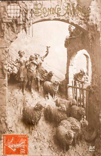 Régi képeslap/Boldog évet/Üdvözlet/Bergere/Birka alkotó: William M. Timlin