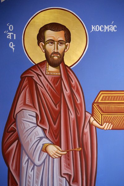 Ortodox templom Pedoulasban, Cipruson. Saint Cosmas freskó, 20150510, Pedoulas, Ciprus alkotó: Unbekannt
