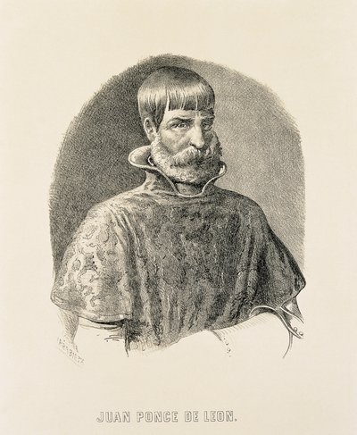 PONCE DE LEON, Juan (1460-1521). Puerto Rico spanyol meghódítója (1508) és Florida felfedezője (1502) (metszet). alkotó: Unbekannter Künstler