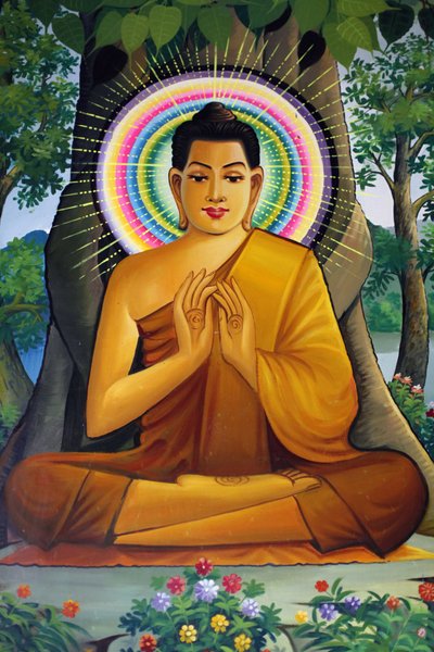 Ülő Buddhát ábrázoló festmény Wat Than Phnom Penh Cambodge-ban alkotó: Unbekannt