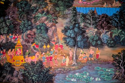 Festmények falusi jelenetekről Buddhával Thaiföldön, Wat bang riang, Thub Pat/ Paintings, Wat bang riang, Thub Pat, Phang Nga, Thaiföld, Ázsia (fotó) alkotó: Unbekannter Künstler