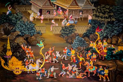 Festmények falusi jelenetekről Buddhával Thaiföldön, Wat bang riang, Thub Pat/ Paintings, Wat bang riang, Thub Pat, Phang Nga, Thaiföld, Ázsia (fotó) alkotó: Unbekannter Künstler