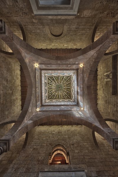 Palermo, a Királyi Palota vagy a Palazzo dei Normanni (Normannok Palotája), Joharia-torony, a Szelek Szoba: fából készült csúcs a Szelek Rózsájával (iránytű rózsa) a közepén Zenithal kilátással alkotó: Unbekannter Künstler