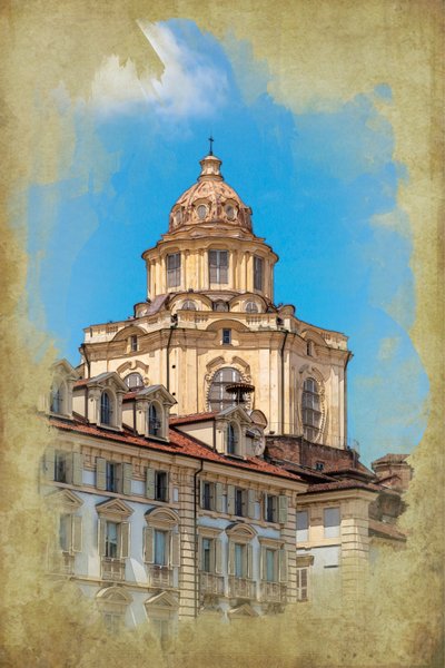 Piazza Castello: San Lorenzo templom, Torino, Piemont, Olaszország (manipulált fotó) alkotó: Unbekannt