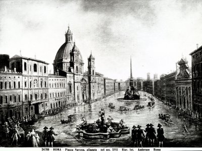 Piazza Navona Rómában, nyomtatott 17. századi házak Rómában alkotó: Unbekannt