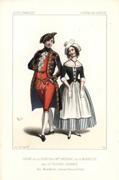 Pierre-Cheri Lafont Frontin és Madame Bressant szerepében vagy Augustine Dupont Marinette szerepében Theophile Gautier Le Tricorne Enchante című művében, Theatre des Varietes alkotó: Unbekannter Künstler