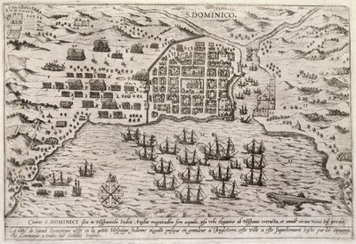 Drake Santo Domingo elleni támadásának terve, 1595 körül (metszet) alkotó: Unbekannter Künstler