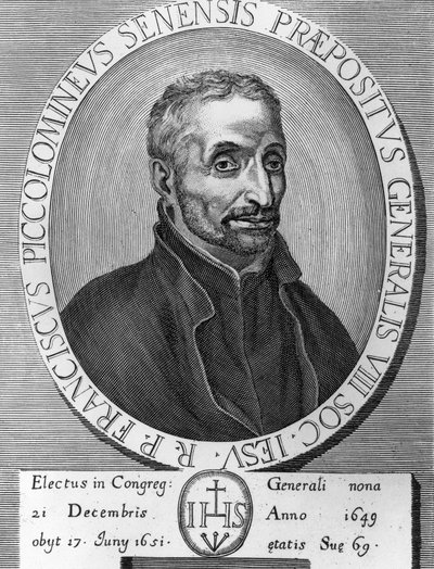 Francesco Piccolomini (1582-1651) olasz jezsuita portréja, 1649 és 1651 között a Jézus Társaságának elöljárója volt, metszet alkotó: William M. Timlin