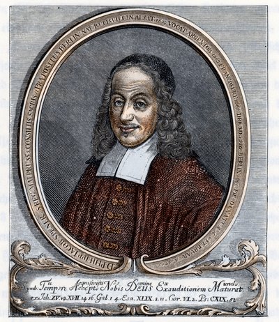 Philipp Jacob Spener (Philippe Jacques Spener) (1635-1705) lutheránus teológus, a pietizmus (pietizmus) megalapítója Metszet Johannes Scherr "Germania" című művéből 1880 Magántulajdon 1880 alkotó: Unbekannter Künstler