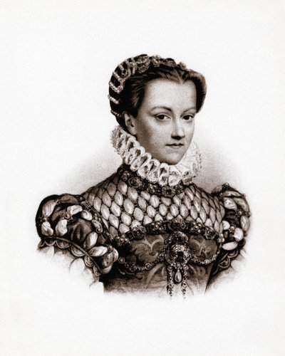 Franciaország királynéjának portréja Erzsébet osztrák királyné (1555-1592) 19. századi metszet alkotó: Unbekannter Künstler