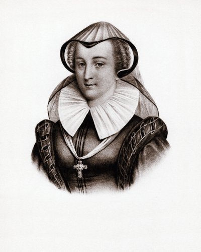 Franciaország királynőjének, Stuart Máriának (Marie Iere of Scotland) portréja (1542-1587). 19. századi metszet alkotó: Unbekannter Künstler