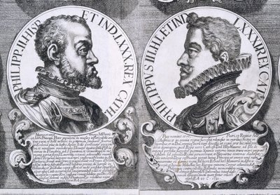 II. Fülöp és III. Fülöp spanyol portréi (litho) alkotó: Unbekannt