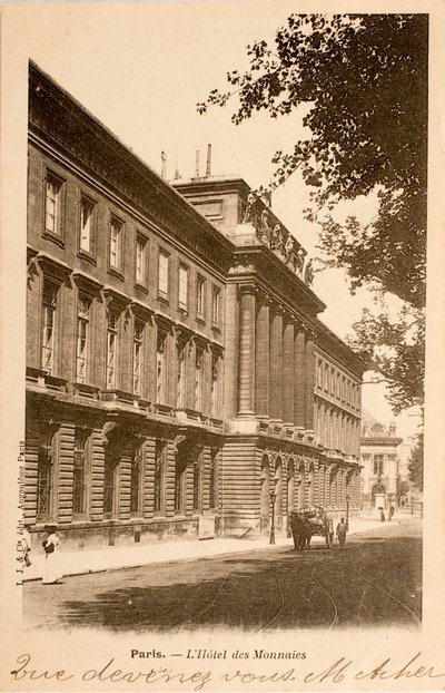 Képeslap/Hotel des Monnins/Párizs/Seine/Ile de France/Franciaország alkotó: William M. Timlin