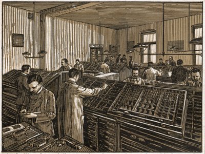 Nyomda Budapesten. (metszet, kb. 1910) alkotó: Unbekannter Künstler