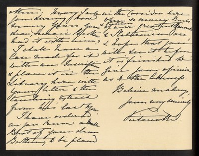 Viktória királynő - kézzel írt levél Mary Augusta Gordon kisasszonynak, amelyben megköszöni az ajándékba kapott bibliát. alkotó: Unbekannter Künstler
