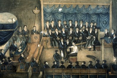 Egy kőműves fogadása egy páholyban, 1820 körül (akvarell) alkotó: Unbekannter Künstler