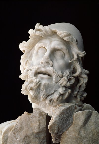 Római művészet: „” poliféma vakok” csoportja: Ulysses feje – Márványszobor, 1. század JC előtt vagy után – Sperlonga, museo Archeologico Nazionale – Ulysses feje alkotó: Unbekannt