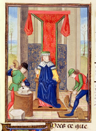 Roy 15 EII f.265 Mester, asztalos és kőfaragó, Bartolomeus Anglicus „Des Proprietez des Choses” című művéből alkotó: Unbekannter Künstler