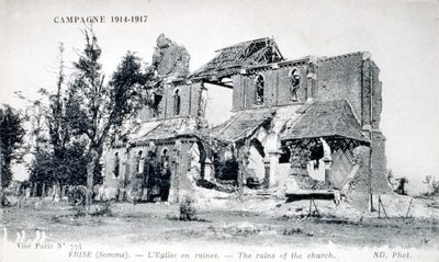 A templom romjai Frise faluban, Somme, Franciaország 1914-1918 (képeslap) alkotó: Unbekannter Künstler