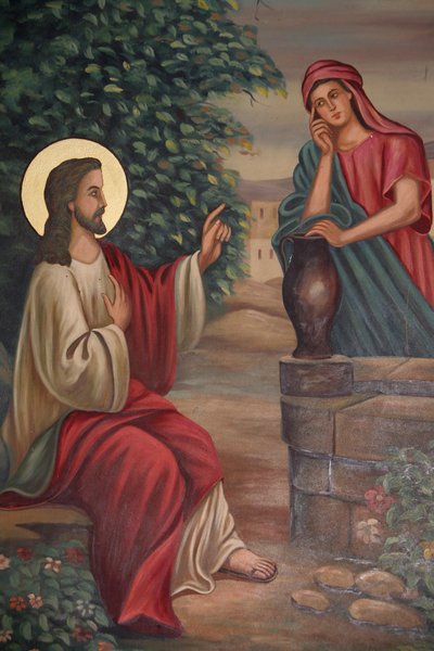 Szent Antal kopt templomfestmény: Jézus és a szamaritánus asszony, Jeruzsálem, Izrael alkotó: Unbekannt