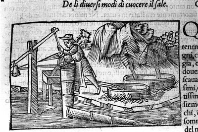 Sótermelés: főzés. Olaus Magnus (1490 - 1557) svéd vallásos és földrajztudós metszete, "Az északi nemzet története", Velence alkotó: Unbekannt
