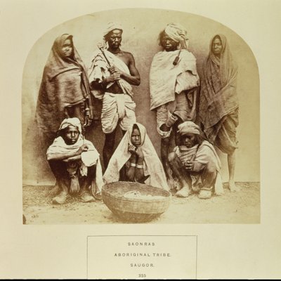 Saonras, egy bennszülött törzs Saugorból, Közép-Indiából, sz. 355 a „Faces of India”, pub. 1872 (szépia fotó) alkotó: Unbekannt