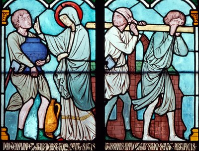 Jelenet St. Louis életéből, ólomüveg ablak a Notre Dame-székesegyházból, Párizs, Ile-de-France, Franciaország alkotó: Benjamin Baud