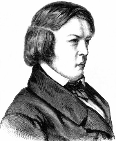 Schumann, Robert , német zeneszerző , szül. 08. 06. 1810 Zwickau, meghalt 29. 07. 1856 Endenichben, Bonn közelében, fametszet 1860 körül. alkotó: Unbekannter Künstler