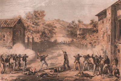 Szicíliai önkéntesek támadják a nápolyiak bal oldalán lévő állásokat a szicíliai Milazzóban alkotó: William M. Timlin