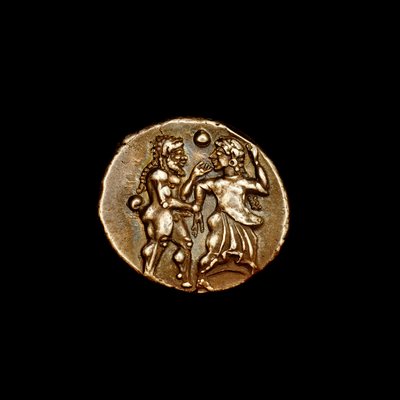 Ezüst stater érme, ókori Görögország, Thrace Thasos szigetek, Kr. e. 500 A klasszikus ókor fontos remekműve, gyönyörű Bacchánsok (fotó) alkotó: Unbekannter Künstler