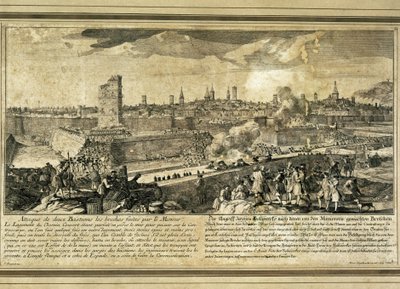 Spanyolország : Spanyol örökösödési háború (1714). Barcelona ostroma (metszet) alkotó: Unbekannter Künstler