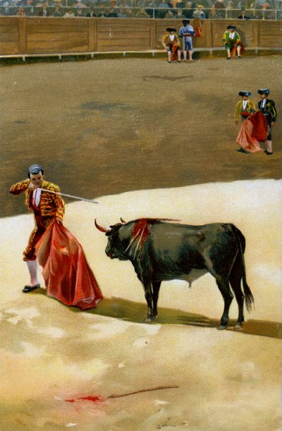 Sport. Bikaviadal. A kardot szúró matador: az estocada. Illusztráció, Németország, 1920 körül. alkotó: Unbekannter Künstler