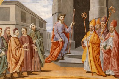 Veroce Szent Miklós templom. Szent Miklóst Myra püspökévé választják. Festmény. Franciaország. (fénykép) alkotó: Unbekannt