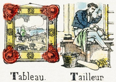 T – Tableau Tailleur – Gyermekszórakoztató ábécé 1890 körül (litográfia) alkotó: Unbekannt