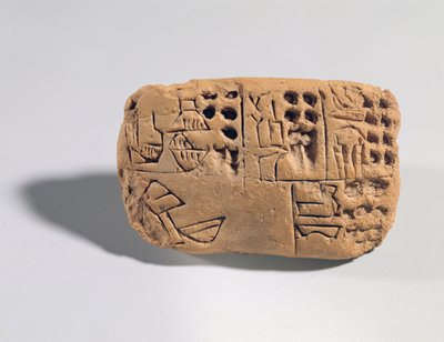Tabletta piktogramos felirattal, Protoliterate Period, Kr.e. 3300 körül (agyag) alkotó: Unbekannt