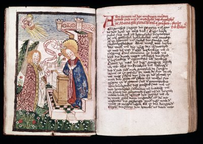 Angyali üdvözlet, illusztráció az „Órák könyvéből” (vellum) alkotó: Unbekannt