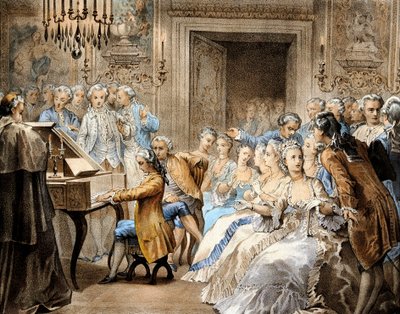 Wolfgang Amadeus Mozart (1756-1791) osztrák zeneszerző 14 éves korában Gregorio Allegri "Miserere" című művét játszotta el emlékezetből. alkotó: Unbekannter Künstler