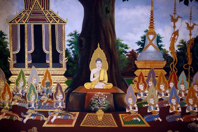A Buddha élete, Falfreskó, Wat Botum templom, Phnom Penh, 2022 (fotó) alkotó: Unbekannter Künstler