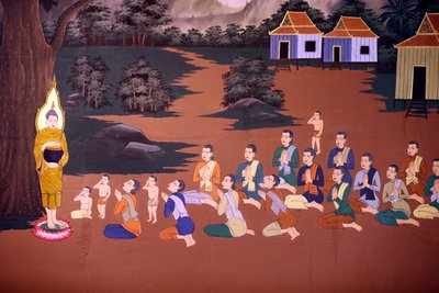 A Buddha élete, Falfreskó, Wat Botum templom, Phnom Penh, 2022 (fotó) alkotó: Unbekannter Künstler